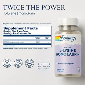 SOLARAY L-LYSINE MONOLAURIN 60vcaps. – recommandé en complément d’une alimentation équilibrée, complément complet proposé en 