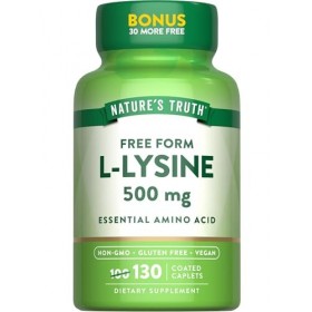 Natures Truth L-Lysine 500mg | 130 gélules | Forme libre | Acide aminé essentiel | Supplément sans OGM et sans gluten