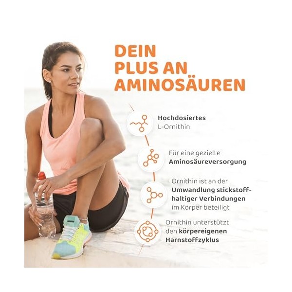 Vitaworld L-Ornithine 1000mg Hautement Dosé à 1000mg par Comprimé Vegan 120 Comprimés