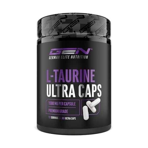 L-Taurin Ultra Caps - 365 capsules - Extra fortement dosé avec 1500 mg par capsule - Acide aminé taurine avec une pureté de 9