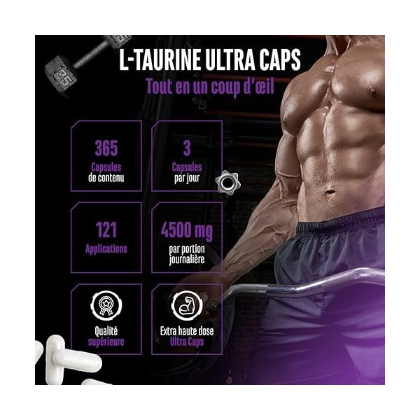 L-Taurin Ultra Caps - 365 capsules - Extra fortement dosé avec 1500 mg par capsule - Acide aminé taurine avec une pureté de 9