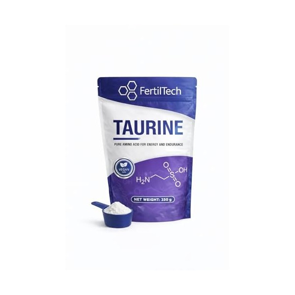 Taurine en Poudre 350 g – 140 Portions 4 Mois – Format Économique – Pureté ≥ 99,8% – Haute Qualité – Sans Additifs – Sans A