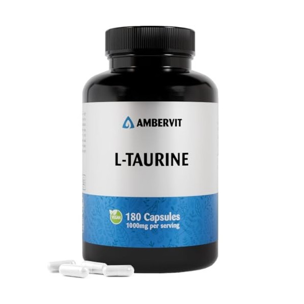 Taurine 1000 mg - 180 capsules - Approvisionnement de 3 mois | Acide aminé végétalien, facile à avaler, dosage élevé et sans 