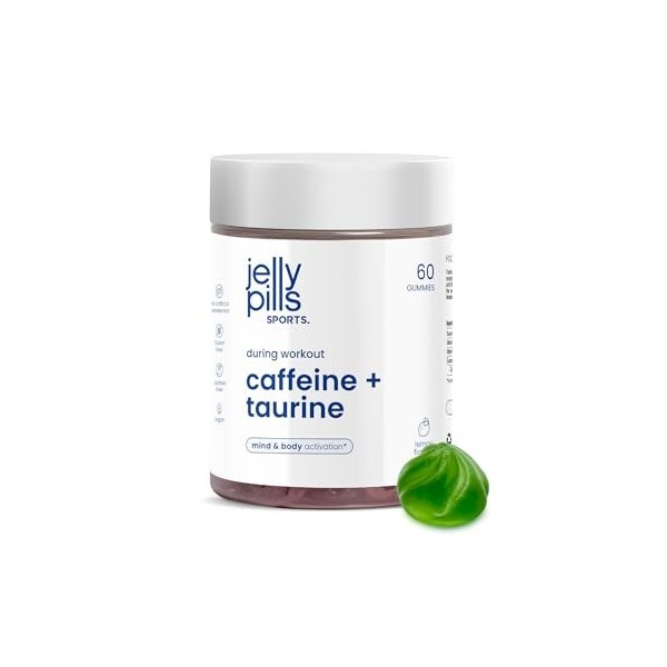 Jelly Pills Caféine + Taurine – 60 gummies véganes – 40 mg de caféine avec taurine et guarana – Énergie et concentration pour