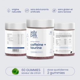 Jelly Pills Caféine + Taurine – 60 gummies véganes – 40 mg de caféine avec taurine et guarana – Énergie et concentration pour