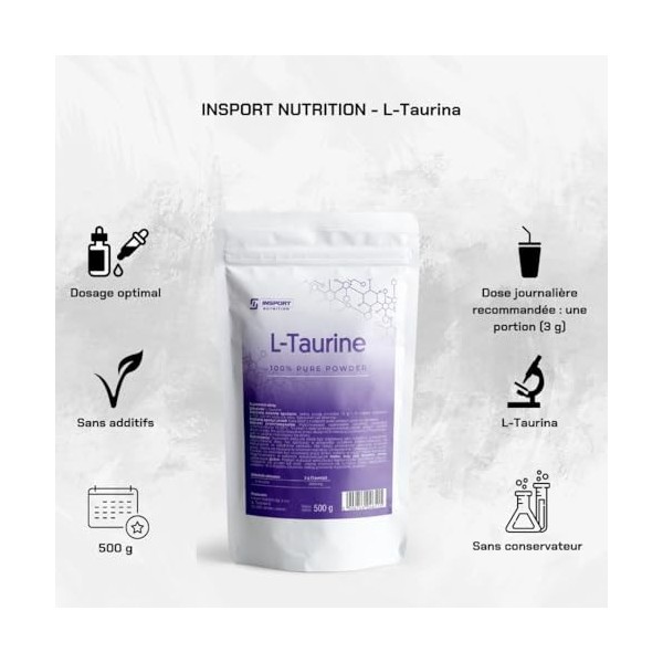 Taurine pure en poudre | Acide aminé pour énergie, endurance et récupération 500 Grammes – INSPORT