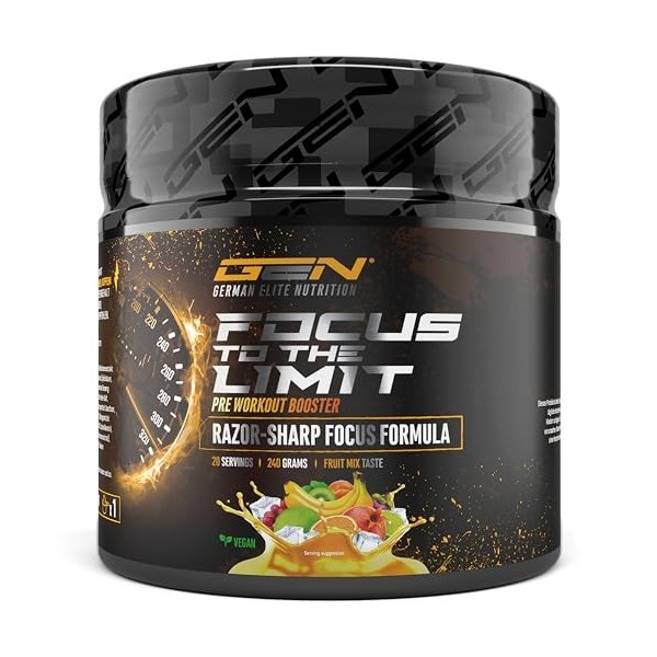 Focus to the Limit - Pre Workout hautement dosé avec L-Tyrosine + Taurine + Inositol + Extrait de Ginkgo + Citicoline + Rhodi