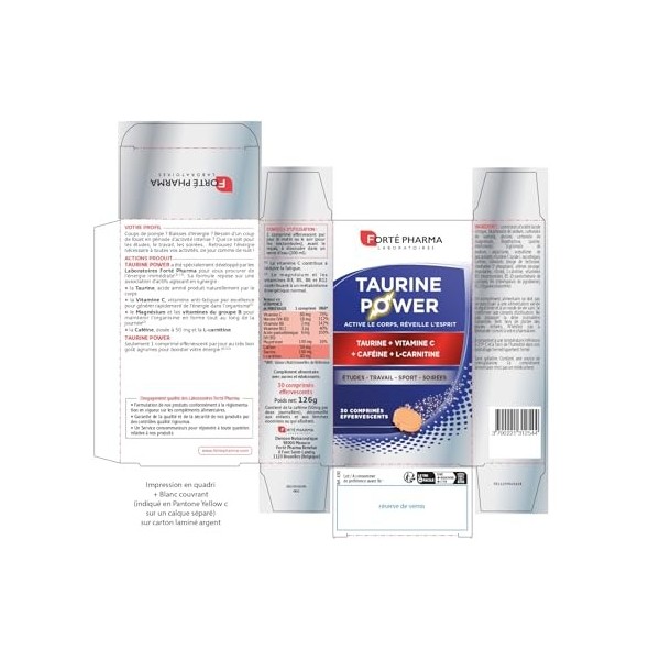 Forté Pharma -Pack x2 Taurine Power - Complément Alimentaire - Booster dÉnergie, Anti fatigue, Coup de boost - Caféine, Vita