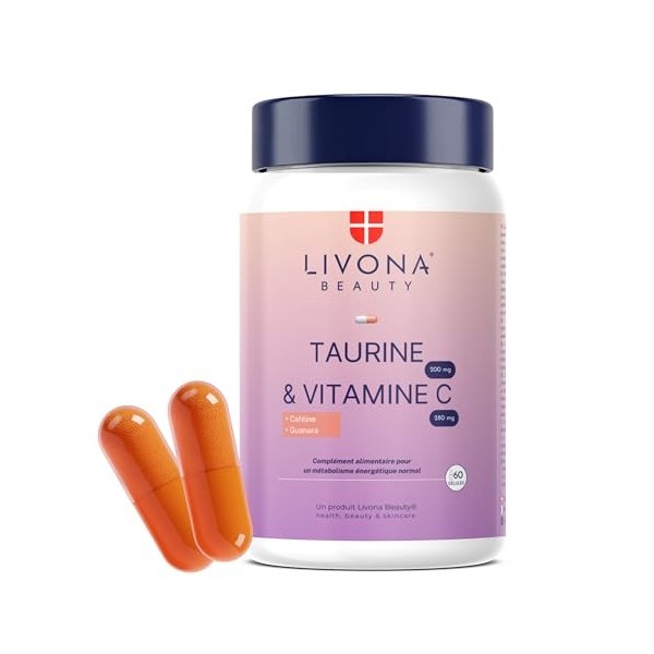 LIVONA BEAUTY Complexe Energie | Clareté | Mental | Résitance : Taurine 400mg, Caféine 193mg, Guanara 60mg - Sans gluten ni O