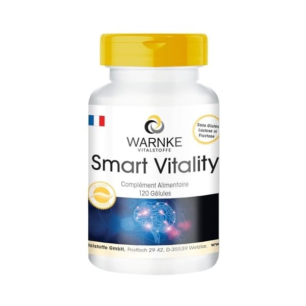 Smart Vitality - Complexe avec acide folique, taurine, Bacopa Monnieri, lycopode, phospholipide & Q10-120 gélules - fortement