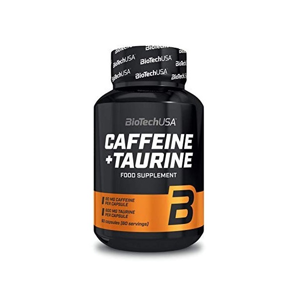 BioTechUSA Caffeine + Taurine | Chaque gélule contient 80 mg de caféine et 600 mg de taurine | Sans OGM | Sans gluten, 60 gél