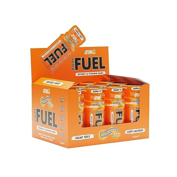 Applied Nutrition BodyFuel Energy Shot, 12 x 60ml, Orange, Caféine 200mg, Taurine, Vitamines B, Sans Sucre, Zéro Calorie