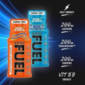 Applied Nutrition BodyFuel Energy Shot, 12 x 60ml, Orange, Caféine 200mg, Taurine, Vitamines B, Sans Sucre, Zéro Calorie