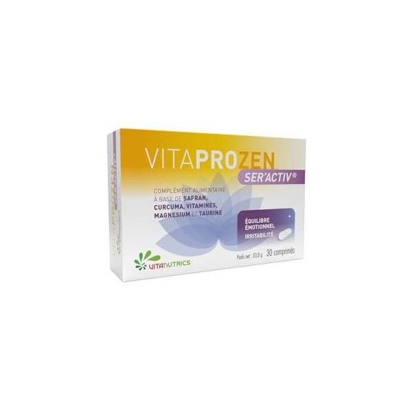 Vitanutrics - VITAPROZEN SerActiv - Équilibre Émotionnel, Irritabilité - Safran, Curcuma, Vitamines, Magnésium, Taurine - Fo