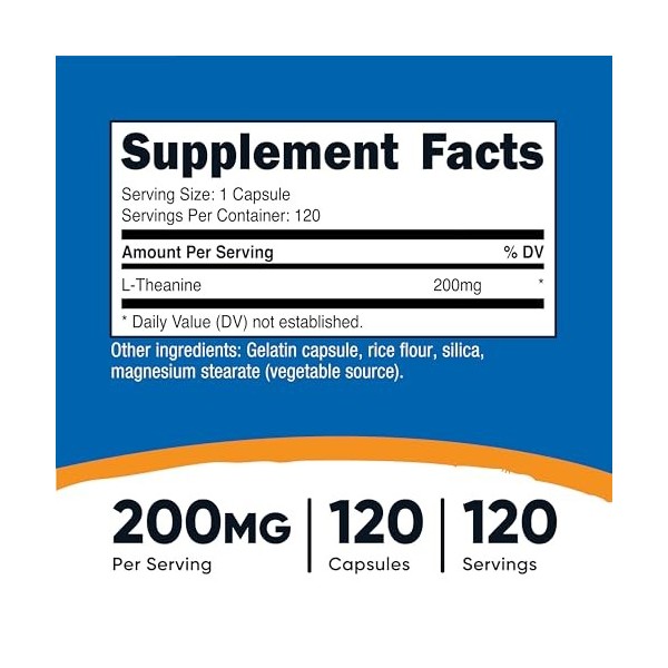 Nutricost L-Théanine 200mg, 120 Capsules, Double Puissance - Non-OGM, Sans Gluten