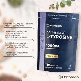 L Tyrosine 1000mg | Acide Aminé | Haute Dose | 120 Gélules Véganes | Supplément de L-Tyrosine | di Horbaach