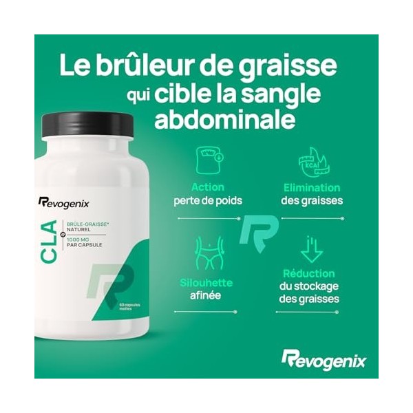 CLA 3000 mg | 80% d’Acide Linoléique Conjugué par dose | Brûleur de Graisse à Action Ciblé | 60 Capsules Vegan pour Hommes et