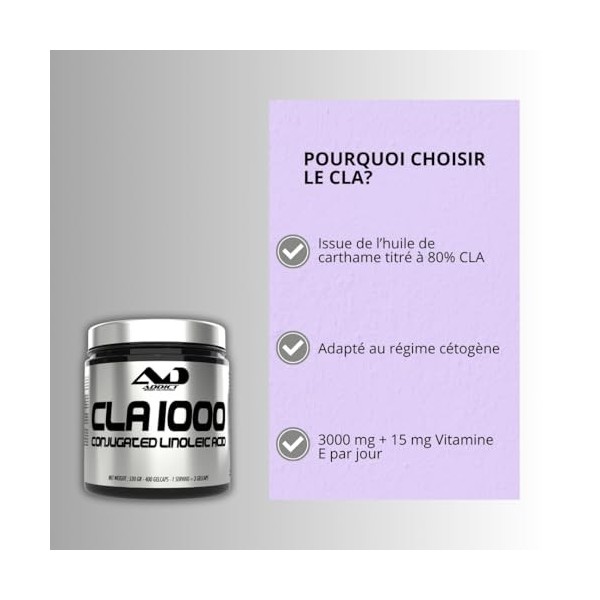 CLA 1000 mg - Acide Linoléique Conjugué CLA - Brûleur de Graisse Naturel - Format 400 Capsules - Cla Bruleur de Graisse - V