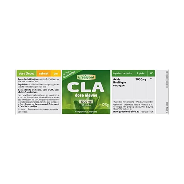 Greenfood CLA, 1000 mg, 90 gélules, Sans additifs artificiels, Sans génie génétique ALC
