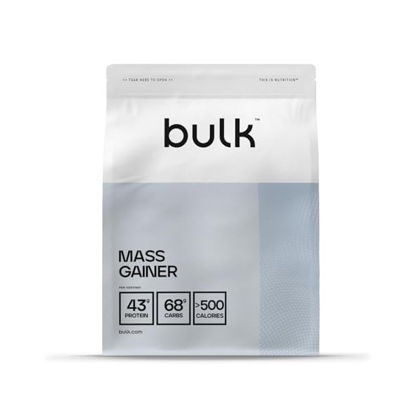 Bulk Complete Mass Gainer | Vanille | 1kg | 45g de protéines et 5g de BCAA par portion | Gain de masse hypercalorique | Facil...