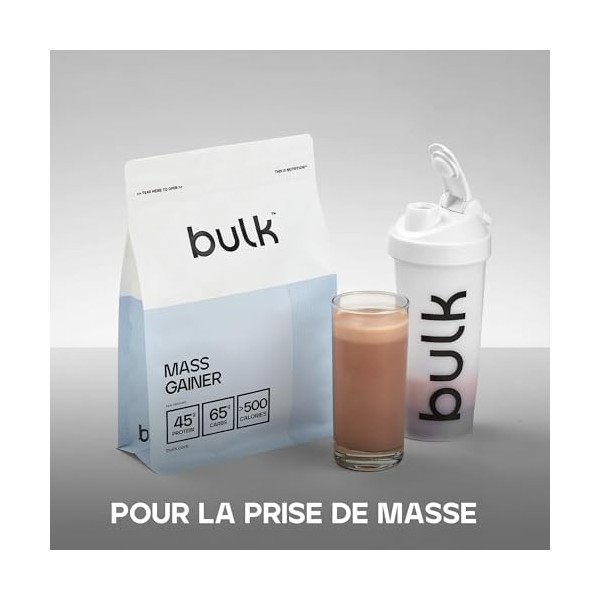 Bulk Complete Mass Gainer | Chocolat | 1kg | 45g de protéines et 5g de BCAA par portion | Gain de masse hypercalorique | Faci