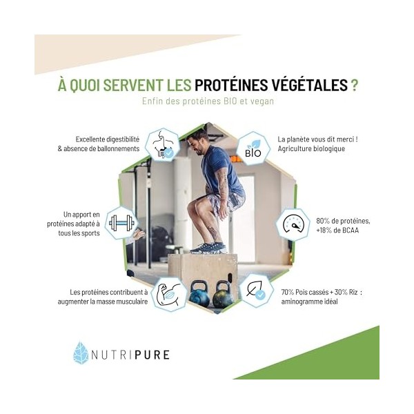 Nutripure | Protéine Vegan Bio | Neutre | Complément Alimentaire Sport & Musculation | Protéine Végétale de Pois et de Riz, B