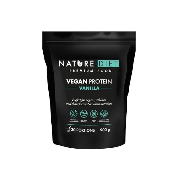 Nature Diet Protéine Végane Vanille | 900 g | Riche en Protéines | 21,9 g de Protéines par Portion | 30 Portions | Mélange Po