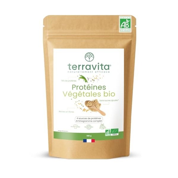 Protéines Végétales BIO | 4 Sources : Aminogramme Complet | Idéale en Shaker ou Recette | Mélange Onctueux sans Grumeaux | 50