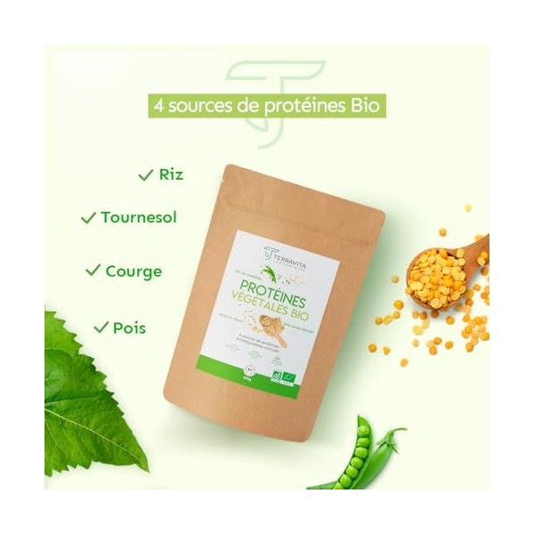 Protéines Végétales BIO | 4 Sources : Aminogramme Complet | Idéale en Shaker ou Recette | Mélange Onctueux sans Grumeaux | 50