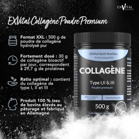Poudre de collagène 500 g – Peptides dhydrolysat de collagène bioactif, poudre de protéines neutre, goût de collagène de typ