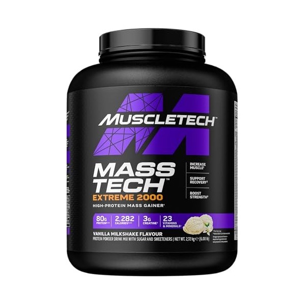 MuscleTech Extreme 2000 Mass-Gainer Proteinpulver, Muscle-Builder Molkenproteinpulver, Protein + Kreatin + Kohlenhydrate, Max