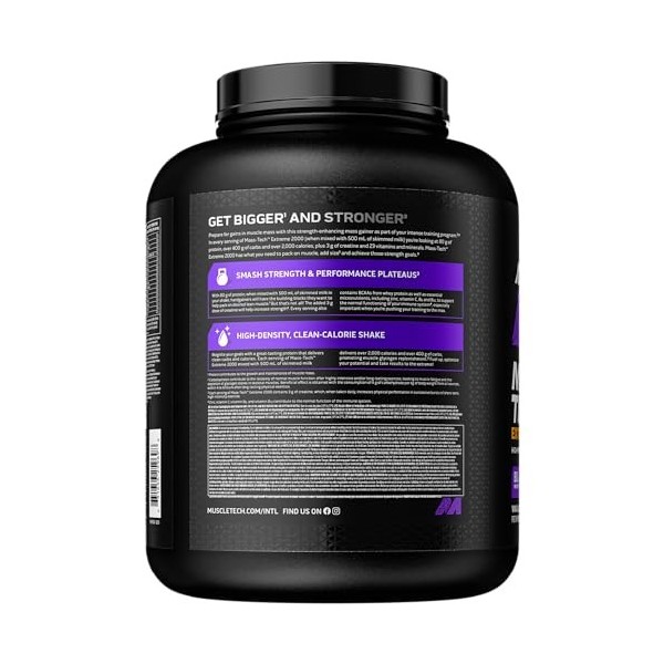 MuscleTech Extreme 2000 Mass-Gainer Proteinpulver, Muscle-Builder Molkenproteinpulver, Protein + Kreatin + Kohlenhydrate, Max