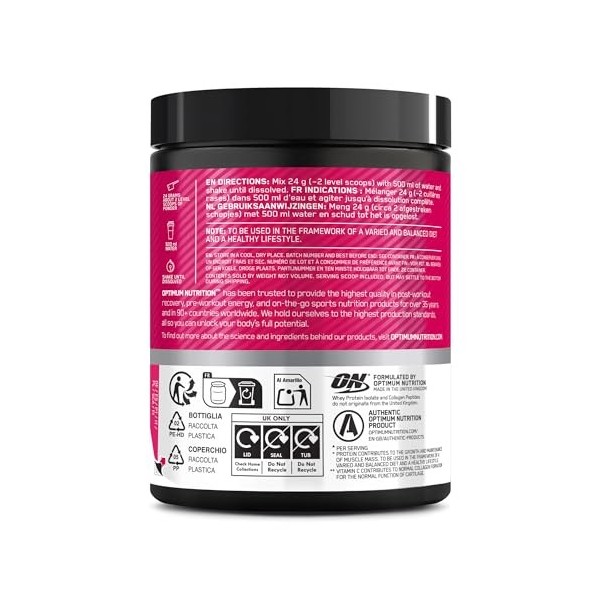 Optimum Nutrition Clear Whey + Collagène, Pomme & Framboise, 10 g Whey Isolate et 10 g Peptides de Collagène par Portion, Boi...