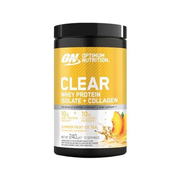 Optimum Nutrition Clear Whey + Collagène, Pomme & Framboise, 10 g Whey Isolate et 10 g Peptides de Collagène par Portion, Boi...