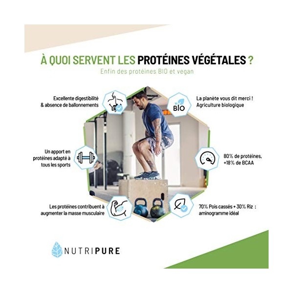 Nutripure | Protéine Vegan Bio | Neutre | Complément Alimentaire Sport & Musculation | Protéine Végétale de Pois et de Riz, B