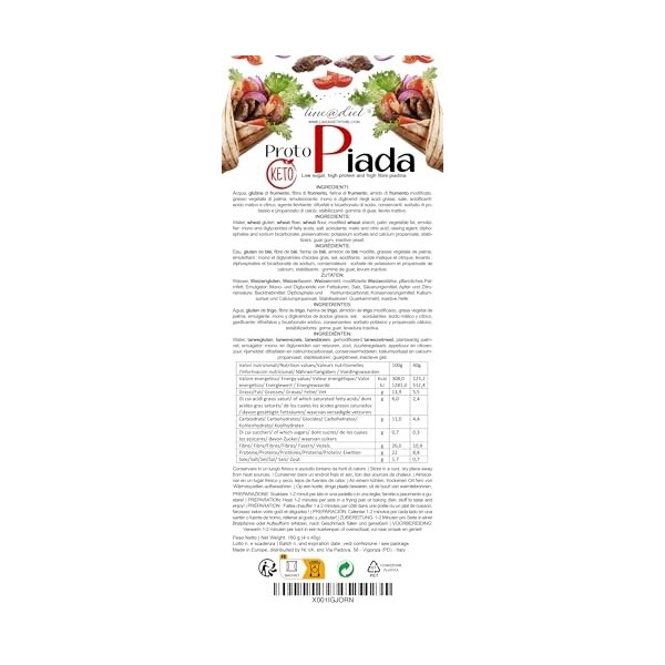 8 Piadinas protéiques Line@diet 2 paquets | Teneur élevée en protéines | pour la phase 1 | 2 paquets de 4 piadines de 40 g Mé...