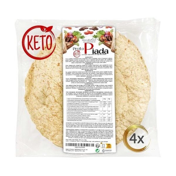 8 Piadinas protéiques Line@diet 2 paquets | Teneur élevée en protéines | pour la phase 1 | 2 paquets de 4 piadines de 40 g Mé...