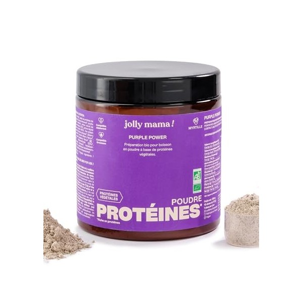Jolly mama! Purple Power | Poudre de Protéines Végétales Bio | Açaï et Myrtille | Compatible Grossesse & Allaitement | 100% d