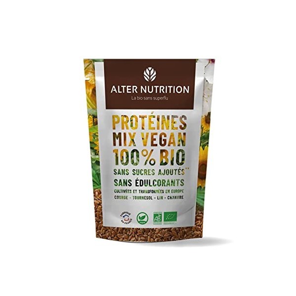 Alter Nutrition - Protéines Mix Vegan Bio - Mélange De 4 Protéines Végétales Bio Chanvre, Courge, Tournesol, Lin - Riche En M...