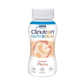 Nestlé Clinutren HP HC+ Mélange de Protéines Pêche - Lot de 4 bouteilles de 200 mL