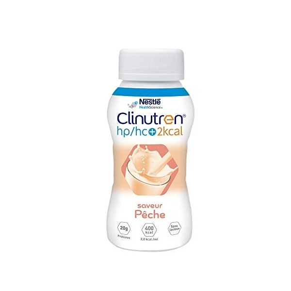 Nestlé Clinutren HP HC+ Mélange de Protéines Pêche - Lot de 4 bouteilles de 200 mL