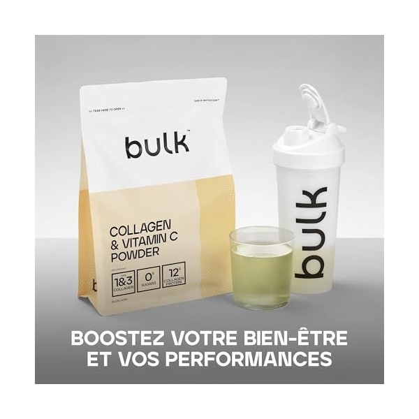 Bulk Collagène et Vitamine C en Poudre, Peptides de Collagène, Fraise, 2 kg, 132 portions