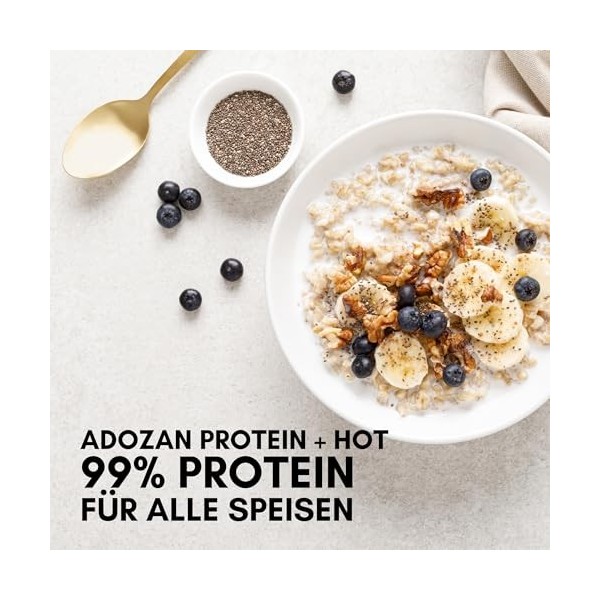 Adozan Protein+Hot : Poudre de protéine | Sachet de 1000g | Poudre de protéine sans goût pour lalimentation, la pâtisserie, 