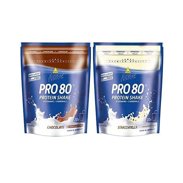 Inkospor Active Proteinshake Pro 80 Beutel 2er Mix Pack 2 x 500 g Schoko/Stracciatella, 1er Pack 1 x 1 kg 