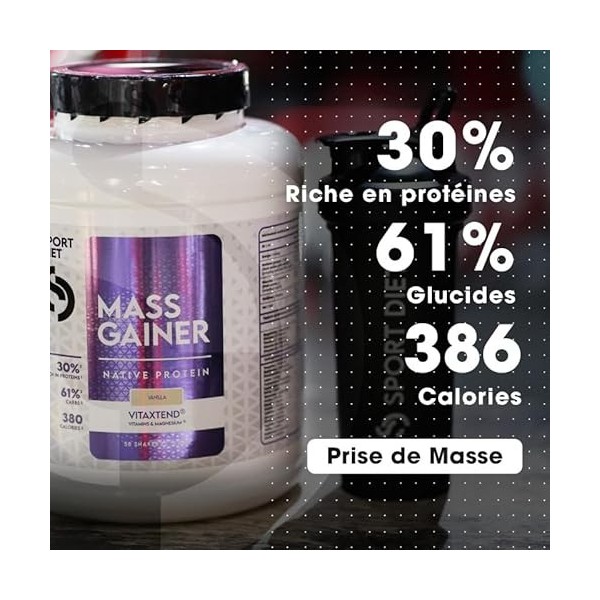 MASS GAINER VITAXTEND – Gainer Riche en Protéines & Glucides – Soutien à la Croissance Musculaire & Énergie – Vitamines B6, C...
