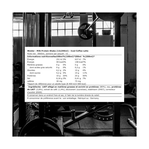 Weider Milk Protein Shake 12x250ml Café glacé au lait - Protéines - Protéines RTD