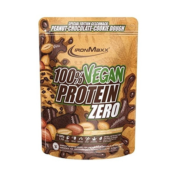 IronMaxx 100% Vegan Protein Zero - Peanut Chocolate Cookie Dough 500g | Poudre de protéine sans sucre et riche en protéines c...