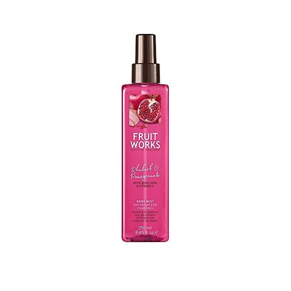 Fruit Works Rhubarb & Pomegranate Cruelty Free & Vegan Body Mist With Natural Extracts 1x 250ml