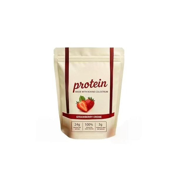 Poudre de protéine de lactosérum nourrie à lherbe - Baies et crème - À base de fraises biologiques et de lait de coco - Sans