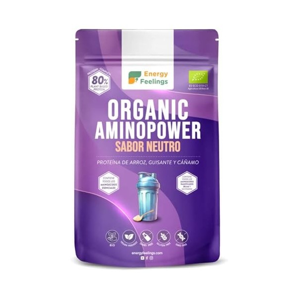 Energy Feelings Vegan Protein Powder 80% 500g, Protéine Végétale Bio en Poudre pour Maigrir, Grossir et Musculation, Protéine
